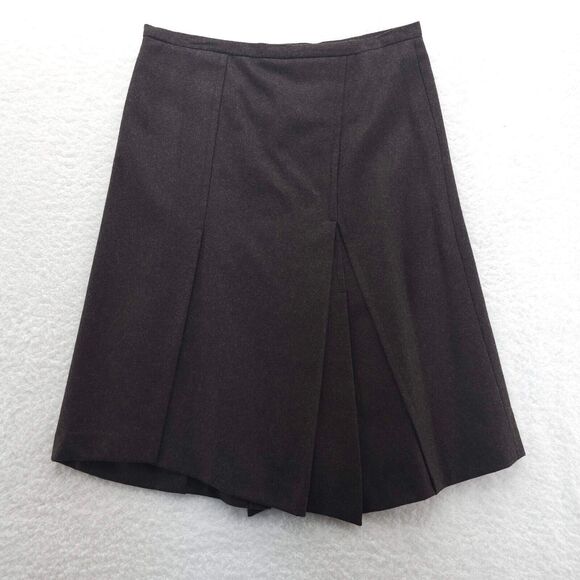 Kenneth Cole NY Asymmetrical Wool Skirt Womens 2 Brown Lined Pleated Side Zip - Picture 1 of 9